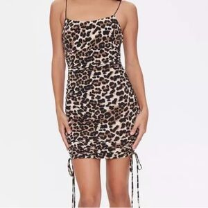 Forever 21 Ruched Leopard Print Mini Dress  Size Xl